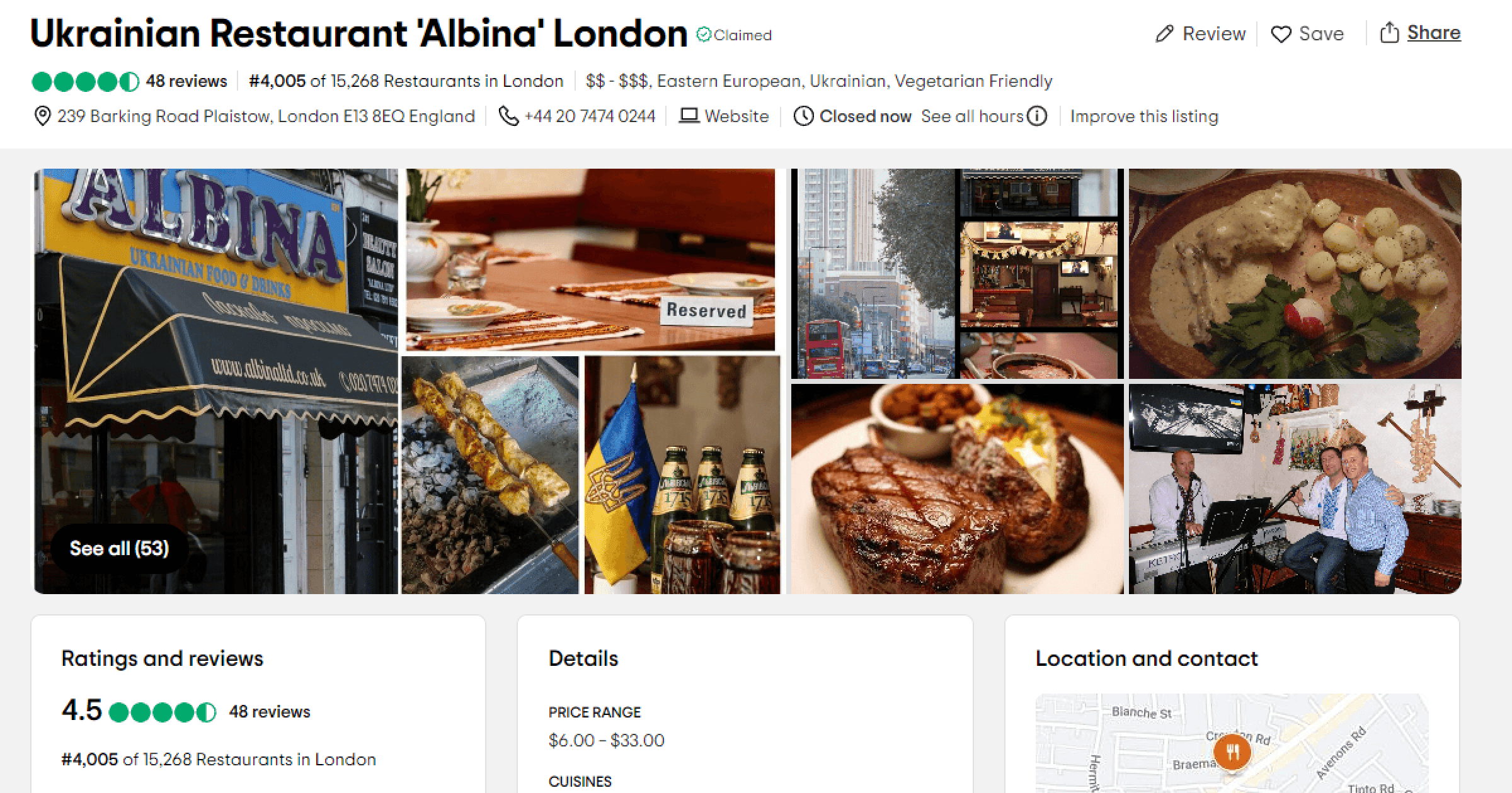 Ukrainian restaurants in London